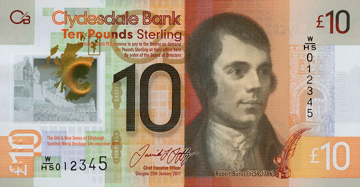 Шотландский фунт с изображением Роберта Бернса