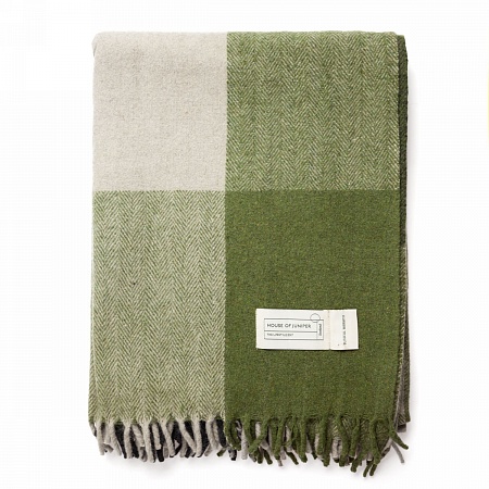 картинка House of Juniper Block Check Herringbone Blanket Natural Green от магазина  Mykilt