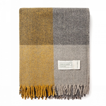 картинка House of Juniper Block Check Herringbone Blanket GREY OCHRE от магазина  Mykilt